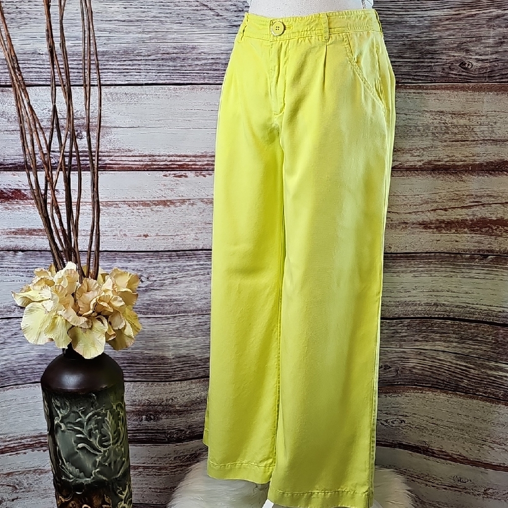 NEW ANTHROPOLOGIE NEON LIME GREEN WIDE-LEG TROUSERS PANTS